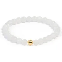MayTree Armband Echter Mondstein 6mm, Geschenk für Muttertag, Geburtstag, Weihnachten (Stück, 1-tlg), mit einer 24K vergoldeter Perle aus 925Silber