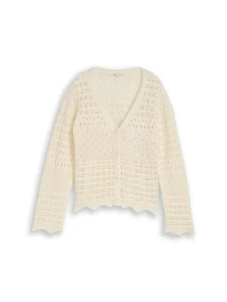 Denim Tom Tailor - Relaxed Fit Cardigan mit Lochmuster dove white - Gr. - XS