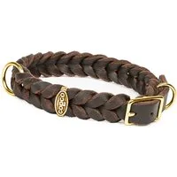 CopcoPet Hunde-Halsband Fettlederhalsband mit Dornschließe verchromt und Messing, Messing, Leder, Geflochten, Handarbeit