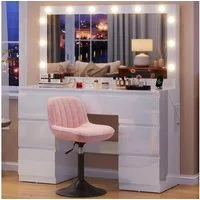 HOMALL Schminktisch Großer Schminktisch, Maße 115/120 x 40 x 140 cm, mit Schmuckschrank (LED-Beleuchtung und Steckdosen, 105 cm groBer Spiegel, mit 7 Schubladen, optional mit Hocker)