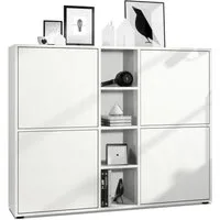 Vladon Highboard Cuba V3 (Highboard, Schrank Anrichte Cuba V3 mit 12 Fächern), Korpus in Weiß matt / Fronten in Weiß matt (130,5 x 105,5 x 35,5 cm)