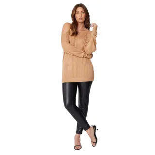 Be You - Pullover für Damen, Schulterfrei, Feinstrick (Camel)