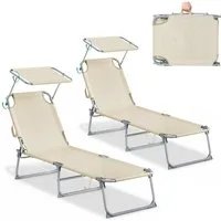SONGMICS Gartenliege Sonnenliege klappbar, verstellbare Sonnenblende, belastbar bis 110 kg, 1 er/2 er Set
