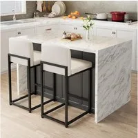 GarveeMore Barhocker 2er-Set,gepolsterte Barhocker in Tresenhöhe (63 cm),Modernes Barhocker, Tresenhocker aus Kunstleder mit Rückenlehne für Kücheninseln