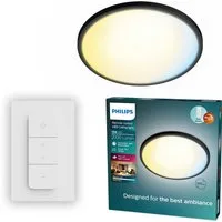 Philips LED Deckenleuchte Superslim All-in-one, 16 W, rund, Schwarz, CCT - über Fernbedienung, Dimmer, Dimmfunktion, Farbsteuerung, Fernbedienung, Infrarot inkl., Memoryfunktion, dimmbar über Fernbedienung, mehrere Helligkeitsstufen, LED fest integri