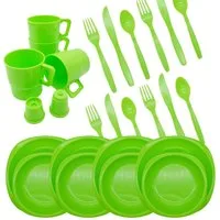 BEAZZ Geschirr-Set Campinggeschirr Set 4 Personen 26 teilig, Picknick Geschirr Set (26-tlg), 4 Personen, Kunststoff, BPA-frei, platzsparend, leicht