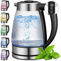 ibettertec Wasserkocher Wasserkocher mit temperatureinstellung, Wasserkocher Glas 2,0 Liter, 2200,00 W, Temperaturwahl 40-100°C Farbwechsel LED Temperatur