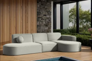 Garten Ecksofa SUNDAY in wetterfester Stoff ART-N Hellgrau Ottomane Rechts