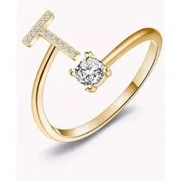S&T Design Fingerring Buchstaben Ring Damen 14K Gold Vergoldet Silber Verstellbar Wasserfest (Goldring Geschenke für Frauen Freundin Mädchen Schmuck, 1-tlg., Buchstabenring), Damenring langlebigem Edelstahl Verstellbare Größe 50 - 60 Modeschmuck