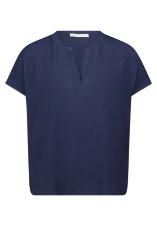 Betty & Co - Kurzarm-Bluse mit geschlitztem Rundhalsausschnitt blau - Gr. - 38