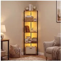VASAGLE Eckregal 5/6 Ebenen, Bücherregal mit einstellbarer LED-Beleuchtung, Standregal, mit Fernbedienung, Höhe 146,6 / 182,1 cm