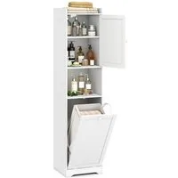 KOMFOTTEU Hochschrank Badezimmerschrank mit Wäschekorb & verstellbares Regal