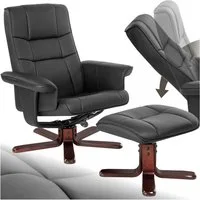 tectake Relaxsessel TV Fernsehsessel mit Hocker, 360° drehbar, Belastbarkeit 120 kg (Chefsessel, in Schwarz/Braun), neigbar, komfortable Polsterung mit schwarzem Kunstlederbezug