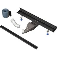Aquabad® Duschrinne Slim Wall Schwarzmatt Edelstahl, Haarsieb, Viega-Siphon, befliesbar, Komplett-Set, Farbe: Schwarz Matt