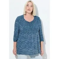 Ulla Popken Druckbluse Smokbluse Punkte A-Linie Rundhals 3/4-Arm