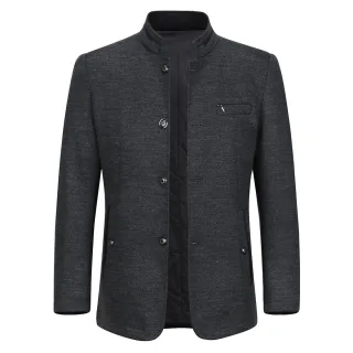 Herren Kurzer Slim Fit Mantel mit Stehkragen Business Casual Wollmantel Grau
