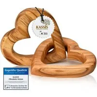 Kassis Geschenkartikel Dekoobjekt Olivenholz Verbundene Herzen Holzdeko Geschenk Gastgeschenk, Hergestellt in Bethlehem, zu Verlobung Hochzeit Valentinstag Jubiläum