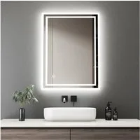 WDWRITTI Badspiegel Badezimmerspiegel Led Memory-Funktion Helligkeit/Lichtfarben dimmbar (Wandspiegel,Spiegel led,Lichtspiegel, 60x40/40x60cm), Kaltweiß,Neutral,Warmweiß,energiesparender,IP44