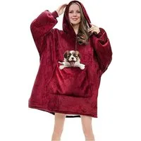 UE Stock Einziehdecke Damen Oversize Hoodie Pullover Sweatshirt Decke mit Ärmeln Rot, für maximaler Komfort in jeder Situation