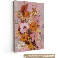 OneMillionCanvasses® Leinwandbild Malerei - Blumen - Rustikal - Rosa, Fotodruck (1 St), Leinwand Canvas Wandbild, Wanddekoration 20x30 cm