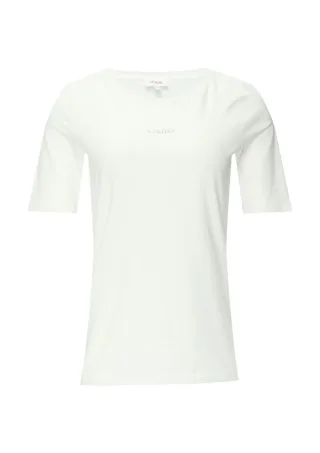 s.Oliver Red Label - Elastisches T-Shirt mit Label-Print weiß - Gr. - 42