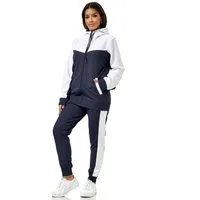 L.gonline Freizeitanzug Damen Trainingsanzug, Jogginganzug mit Kapuzenjacke 0986 Navy-Weiß L (Kapuzenjacke mit Reißverschluss, Hose, 2-tlg), Fitness Freizeit Casual