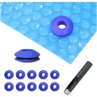 Feel2Home Pool-Abdeckplane 10 Stück Poolfolie Ösen blau + Locheisen Kunststoff Abdeckplane (Set, 2-St., Set bestehend aus Solarfolie und 10 Kunststoff Ösen mit Locheisen), aus PVC