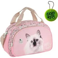 GOLDKIDS Sporttasche Kinder für Mädchen & Jungen - Umhängetasche mit Katze Motiv - (Schwimmtasche mit, 1-tlg., verstärktem Boden), - Trainingstasche 39 cm x 24 cm x 12 cm