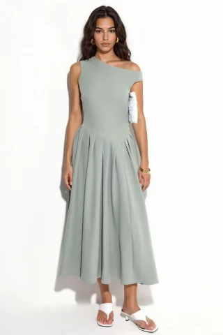 Asymmetrisches Kragen-Midi-Kleid