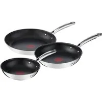 Tefal Pfannen-Set Duetto+, langlebige Antihaftversiegelung, Thermo-Signal, Edelstahl (Set, 3-tlg., 3x Bratpfannen Ø 20/24/28 cm), Edelstahl-Griff, Induktionspfanne, für aller Herdarten geeignet,G732S3