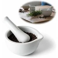 LS-LebenStil Mörser Keramik Gewürzmörser mit Stößel Set Weiß Ø 12cm, (Ideal für frisch gemahlene Gewürze Kräuter Kräuter-Mühle, 2-tlg., perfekt auch als Zerkleinerer für Tabletten Medikamente)