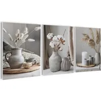 artissimo Mehrteilige Bilder Bilderset 3er-Set, Wandbilder-Set natur, Bilderwand Bilder beige weiß, moderne Stillleben: Gräser in weiß und beige