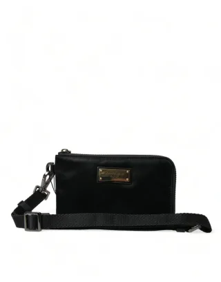 Schwarze Nylon-Logo-Plakette Schlüsselring Tasche Clutch Bag
