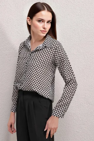 Satin Langarmhemd mit Knöpfen