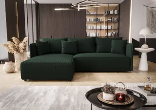 Ecksofa Schlafsofa EVORA Stoff Poso Grün Ottomane Links
