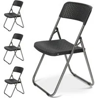 Sekey Klappstuhl Gartenstuhl Polyrattan, Faltstühle klappbar, Campingstuhl Wasserdicht (4, 4 St), für 4 Personen, bis 150/200 kg belastbar, Schwarz, Rattan-Optik