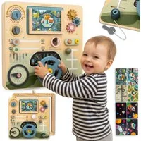 Mamabrum Lernspielzeug Cockpit Board – Montessori Activity Board mit Lenkrad & Themenwelten
