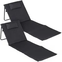 Spetebo Gartenliege Strandmatte 2er Set klappbar mit verstellbarer Rückenlehne, Anzahl, 1 St., Stück, Integriertes Kopfkissen