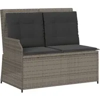 vidaXL Loungesofa Gartenbank Verstellbar mit Kissen Grau Poly Rattan, 1 Teile
