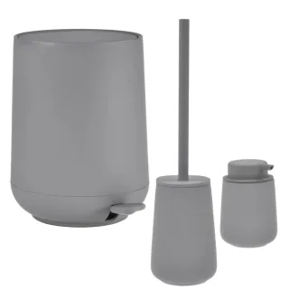 Bad-Accessoires Nova One Set 3tlg in grau | Zone Denmark Monochrome Design-Kombi aus Soft-Touch Kosmetikeimer, Toilettenbürste & Seifenspender fürs Ba