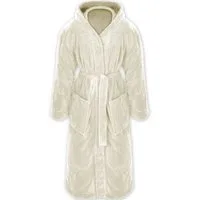 Gräfenstayn Unisex-Bademantel Bademantel Kapuze Flanell Fleece, S Creme, warm & kuschelig, Waden bis Knöchellang, Fronttaschen, Gürtel, S-XXXL