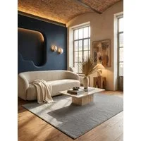 KADIMA DESIGN Teppich LANGAU Flachgewebe Kurzflor Berber Uni Meliert Wohnzimmer Pflegeleicht, Läufer, Höhe: 7 mm, Silber, 60x110 cm, Saugroboter OEKO-TEX Fußbodenheizung