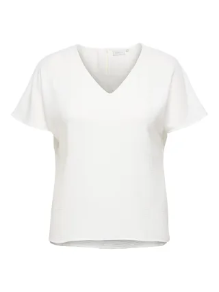 ONLY CARMAKOMA - CARMETTA LIFE V-NECK SS TOP WVN NOOS Cloud Dancer - Gr. - 44