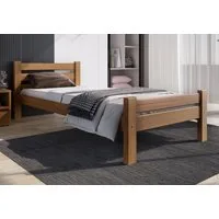 Home Collective Bettgestell Massivholzbett, Einzelbett mit Lattenrost & sicherem Lack, 210x102x72 cm, Eiche