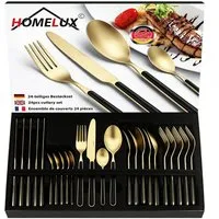 HOMELUX Besteck-Set 24tlg Besteck set,elegante Stilsicherer Optik,ergonomisch,Gold (24-tlg), 6 Personen, Edelstahl, Edelstahl,Titan-Beschichtung,Matt poliert,hochwertiger Besteckkasten
