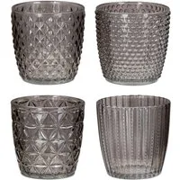 Levandeo® Teelichthalter, 4er Set Windlicht H7,5cm Glas Grau Teelichthalter Tischdeko Kerzen