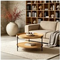 WILLIAMSPACE Couchtisch Meta Runder Couchtisch 2 Ebenen, MDF Echtholzfurnier & Echtholzrand