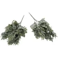 Kunstpflanze 2er Set künstliches Silberblatt 35 cm Kunstpflanze Greiskraut, mucPlants