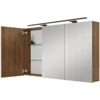 Planetmöbel Spiegelschrank ARIA Badschrank mit Spiegel hängend 120 cm (Spiegelschrank Bad 120 cm mit Beleuchtung und Steckdose, Badspiegelschrank 3-türig) Steckdose für Elektrogeräte
