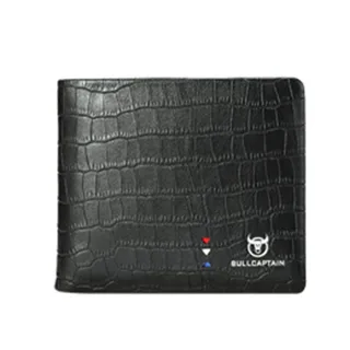 BULLCAPTAIN Business Casual Billfold Cowhide Leather Men Wallet with Gift Box Short Crocodile Pattern Holder RFID Money